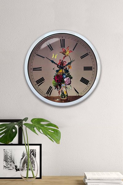 Kasva Concept Gift 40 cm White Metal Flower Wall Clock