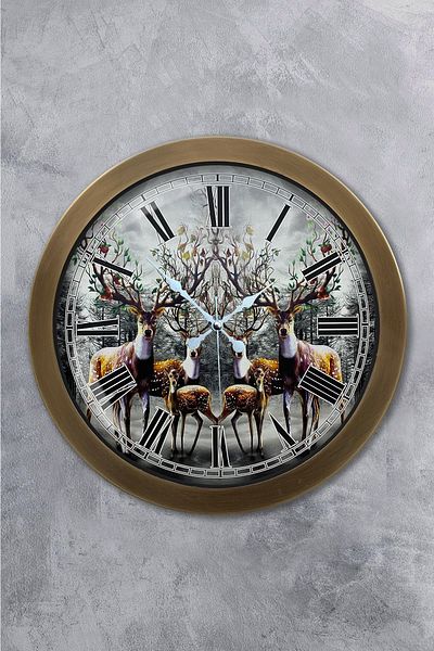 Kasva Concept Gift 36 cm Antique Metal Deer Wall Clock