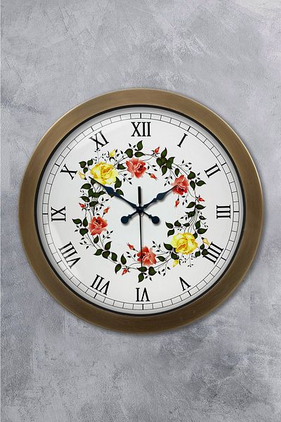 Kasva Concept Gift 36 cm Antique Metal Flower Wall Clock