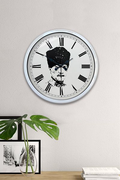 Kasva Concept Gift 40 cm White Metal Ataturk Wall Clock