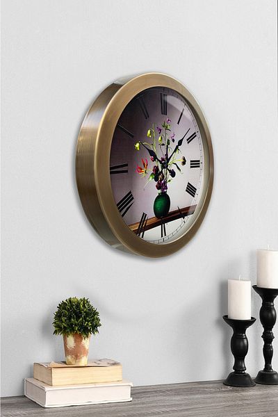 Kasva Concept Gift 36 cm Antique Metal Flower Wall Clock