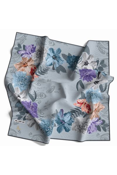 19V69 ITALIA Eșarfă Ice Blue Purple Twill Seria Neagră 90x90 Cm Cu Umeraș Eșarfă Și Set Cadou