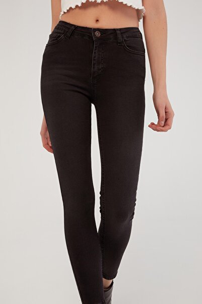 Fashion Friends Yüksek Bel Skinny Fit Jean Pantolon Antrasit