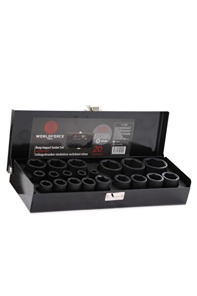 WORLDFORCE TOOLS Worldforce 1/2" Impact Short Socket Set Metal Boxed 8-32mm 20 Piece Set