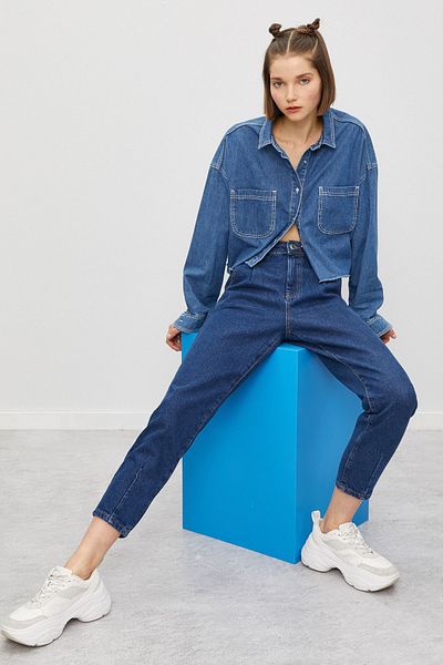 Koton High Waist Pleated Jeans - Mom Jean