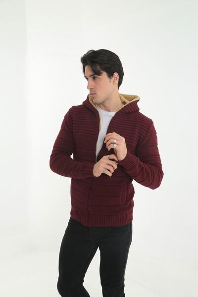 KMKkombin Ανδρική αθλητική ζακέτα με γούνινη κουκούλα