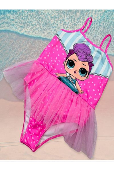 PODİUM GİYİM New Season Girl's Lol Printed 100% Cotton Tulle Swimsuit