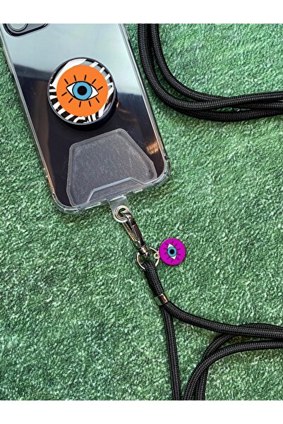 hey lori Silikonlu Pembe Göz Desenli Ayarlanabilir Telefon Askısı