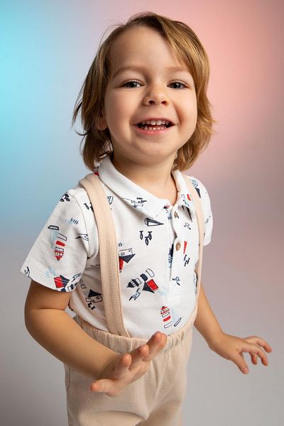 DeFacto Baby Boy Sail Pattern Pique Short Sleeve Polo T-Shirt