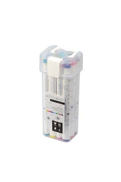 Bruno Visconti Sketch & Art Double-Sided Marker Pen Set with Plastic Box 12 Pieces