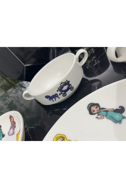 TEBAK COLLECTION طقم أواني طعام للأطفال مكون من 5 قطع من البورسلين بنمط الأميرة