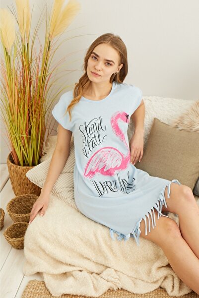 ZBTEKS Rochie casual din bumbac pieptănat cu model flamingo