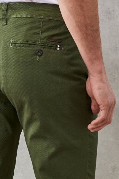 ALTINYILDIZ CLASSICS Ανδρικό χακί slim Fit Slim fit Dobby πλαϊνή τσέπη βαμβακερό παντελόνι Chino