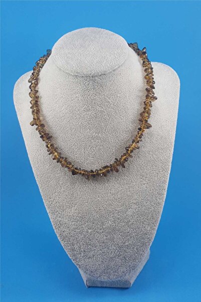 ELİZYAS Dumanlı Kuvars Doğal Kırıktaş El İşçiliği Kadın Kolye 40cm