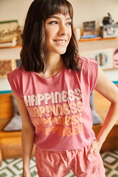 Olalook Γυναικείο πλεκτό μπλουζάκι Dusty Rose Αμάνικο εμπριμέ TSH-19000660