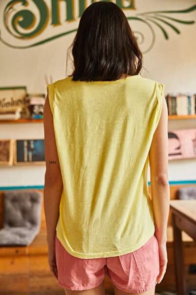 Olalook Dámské žluté pletené tričko s potiskem z 80. let TSH-19000657