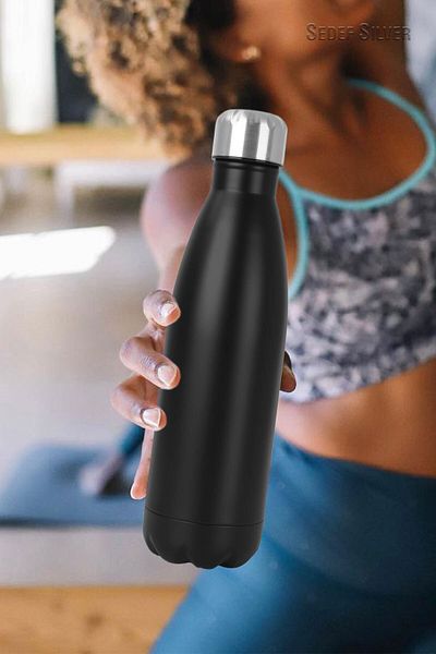 SEDEF SİLVER Double Layer Stainless Steel 500 ml Bottle Shaped Sports Flask Mug Thermos