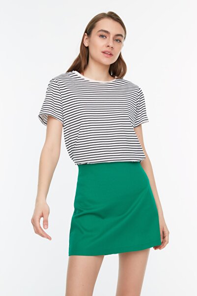 Trendyol Collection Green Basic magas derekú A-vonalú mini szőtt szoknya TWOSS22ET0136