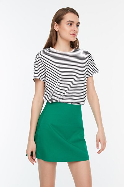 Trendyol Collection Green Basic magas derekú A-vonalú mini szőtt szoknya TWOSS22ET0136
