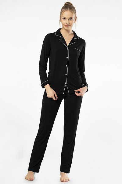 TÜREN Women's Long Sleeve, Pocket, Shirt Neck Sleepwear Set