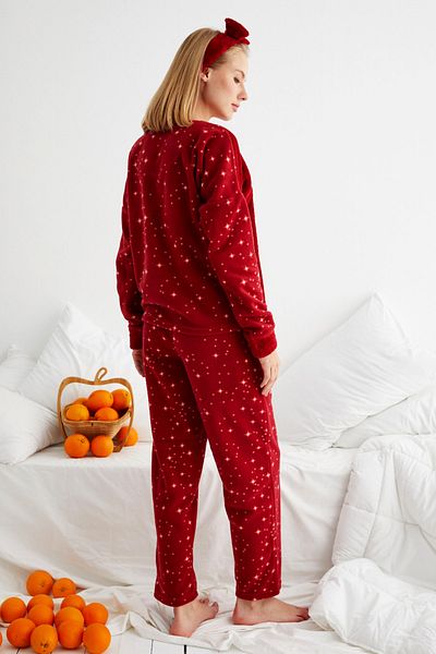 nisaNCa New Year's Themed Winter Plush Fleece Women's Pajama Set - Hair Band Gift