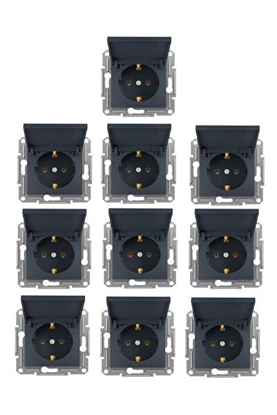 SCHNEIDER Asfora Antrasit Kapaklı Topraklı Priz Çerçevesiz 10 Adet Eph3100171