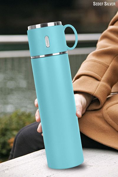 SEDEF SİLVER 316 Stainless Steel Thermos Cup with 580 Ml Cup 20 Hours Hot