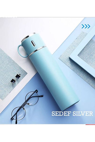 SEDEF SİLVER 316 Stainless Steel Thermos Cup with 580 Ml Cup 20 Hours Hot