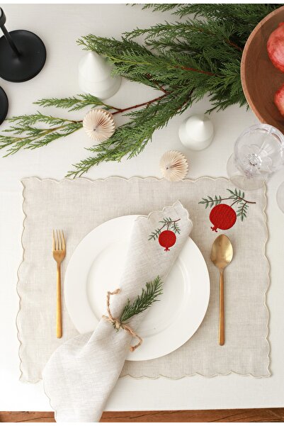 KM Home Collection 4'lü Bahar Serisi Nar Işlemeli %100 Keten Amerikan Servis ...