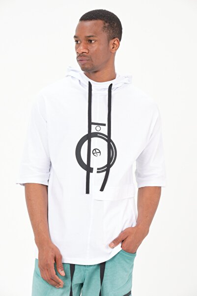 Ex-pent Erkek Baskılı Beyaz Kapüşonlu T-shirt.