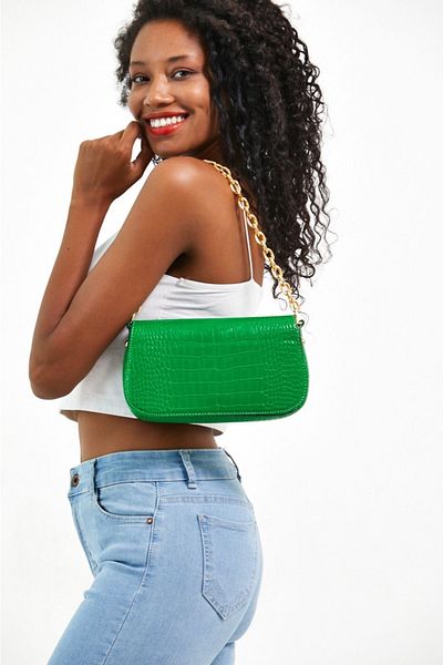 Çantacımstore Women's Baguette Chain Shoulder Bag Green