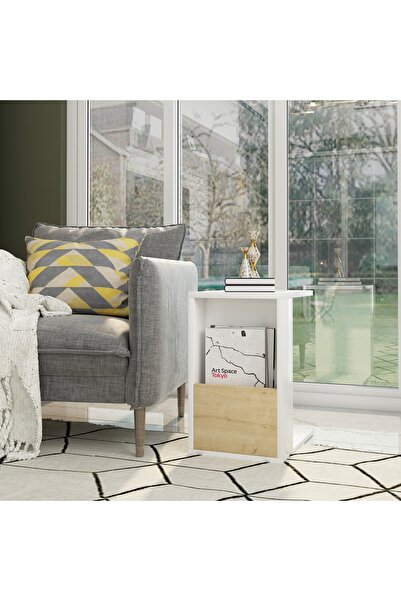 DEMONTE DECOR Bir Raflı Serçe Yan Sehpa Beyaz - Safirmeşe
