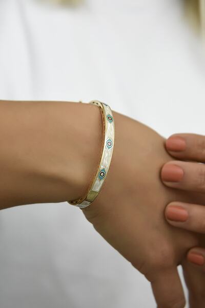 CETAŞ Kadın Sedef Mineli Fortuna Altın Kelepçe Bileklik