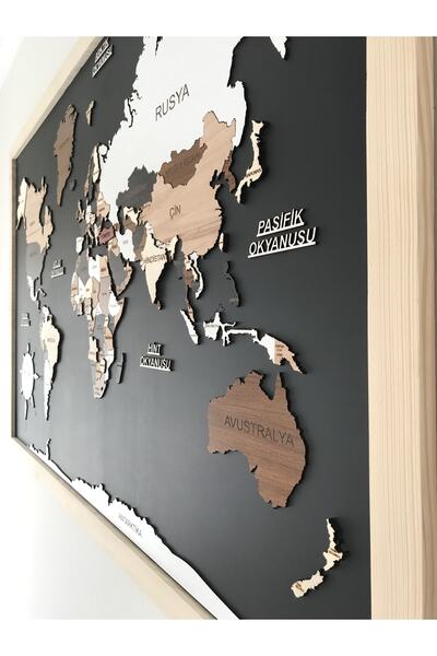 Amorf Design Amorfoz Ahşap Siyah Zemin Dünya Haritası