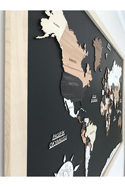 Amorf Design Amorfoz Ahşap Siyah Zemin Dünya Haritası