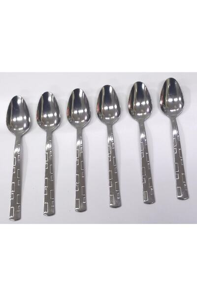 abnturk 6 Adet Tatlı Kaşığı Seti Paslanmaz Çelik Safir 20 cm