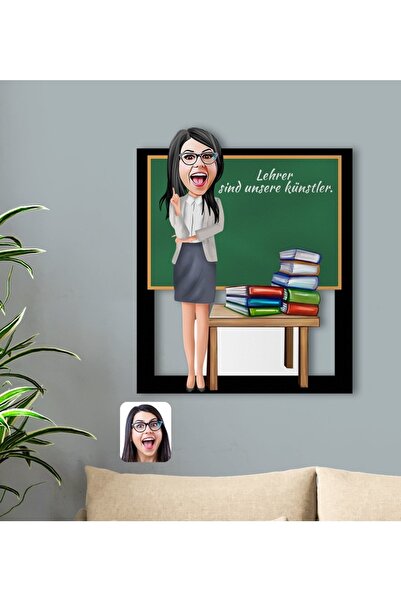 Bk Gift Kişiye Özel Kadın Almanca Öğretmeni Karikatürlü 3d Ahşap Tablo-1