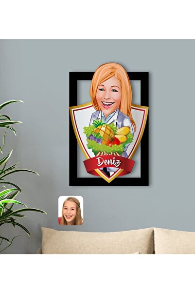 Bk Gift Kişiye Özel Isimli Kadın Diyetisyen Karikatürlü 3d Ahşap Tablo-1