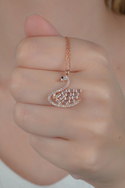 ESSARE 925 Ayar Gümüş Baget Taşlı Ördek Model Kolye