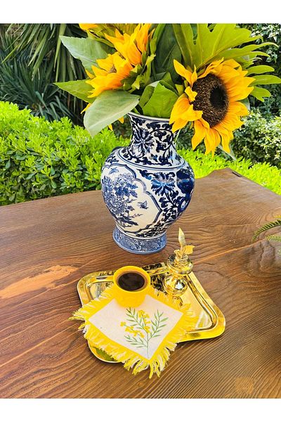 ge living Decorative Yellow Floral Patterned Cocktail Napkin (2 Pieces)