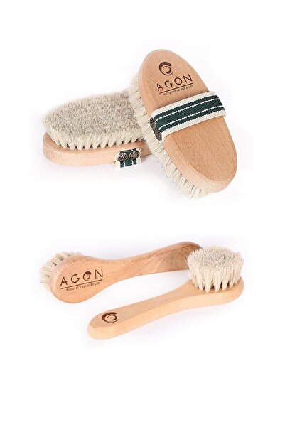 Agon At Kılı Selülit Fırçası Ve At Kılı Yüz Bakım Fırçası Seti