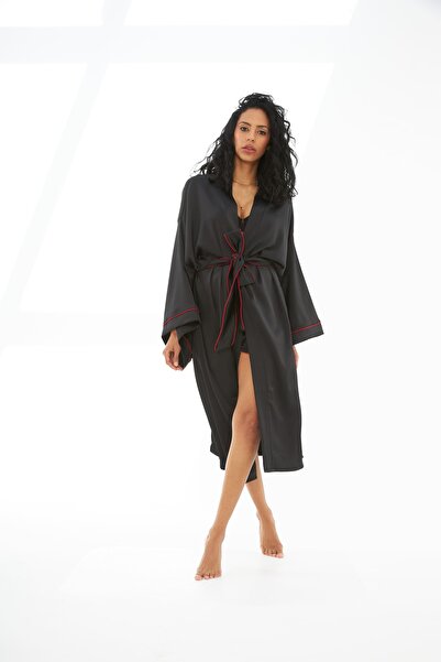 Grace&Lilly Atelier Hazel Siyah Saten Sabahlık