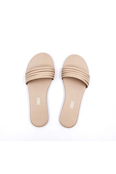 Tkees Papuci de damă cu bretele de culoare crem fără toc