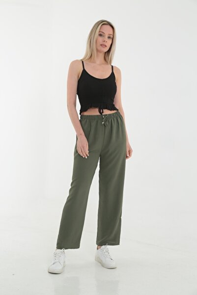 KMKkombin بنطلون أيروبين نسائي بخصر مرن مقاس كبير من القماش واسع الساق