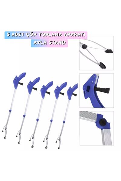 AYLA STAND 5 Adet Katlanır Çubuk Çöp Toplama Aparatı Kıskacı 90 Cm
