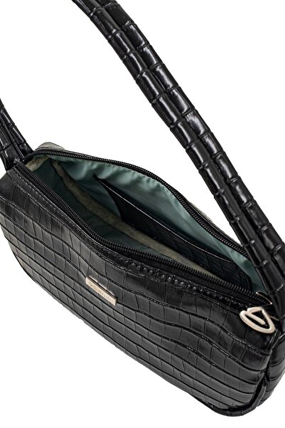 Bakras Black Crocodile Patterned Baguette Bag Baguette Shoulder Bag