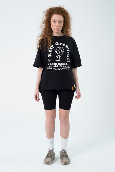 Eazy Co Eazy Black Keep Growing Unisex Extra Oversize Printed Short Sleeve T-shirt