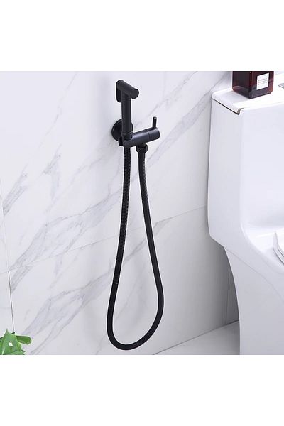 Fause Spiral Bidet Hand Shower Hanging Intermediate Faucet Set Black Set100-b