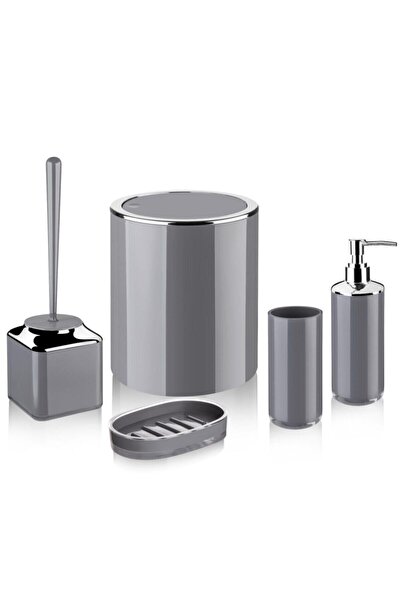 HAMİDİYE AMBALAJ Lossa Akrilik 5li Banyo Seti - Gri
