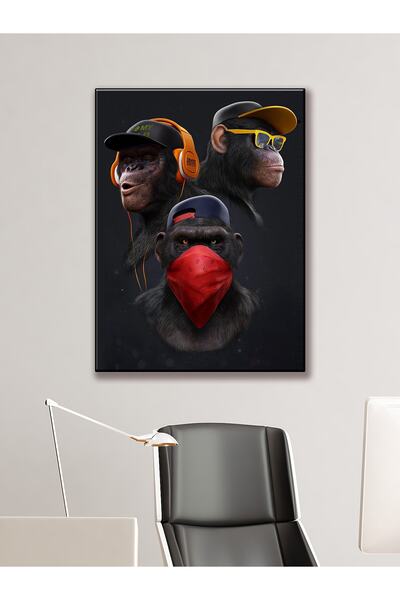KEMSON Three Monkeys Uv Print Wall Painting I Have Not Seen, I Have Not Heard, I Don'T Know Single Painting